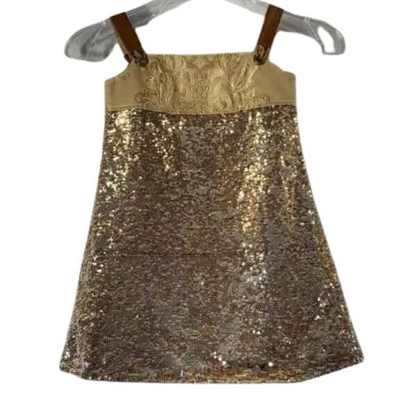 Formal Kid Girl Dress Gold Sequin Elegant Zipper Tie Shoulder Size 6 by …